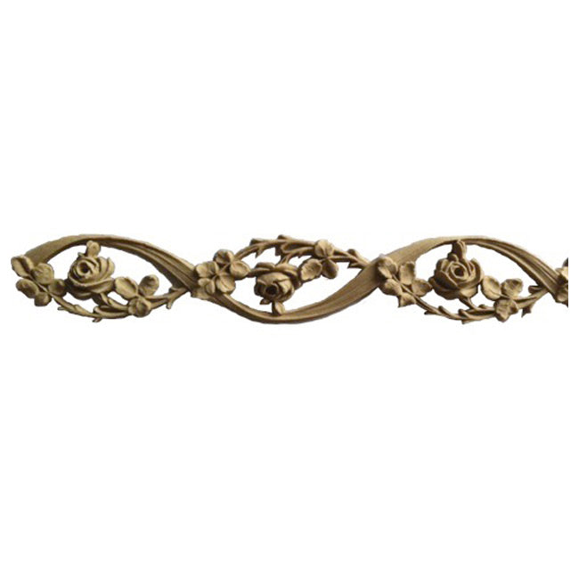 1-1/8"(H) x 3/8"(Relief) - Interior Linear Moulding - Running Vine & Rose Design - [Compo Material]-Brockwell Incorporated 