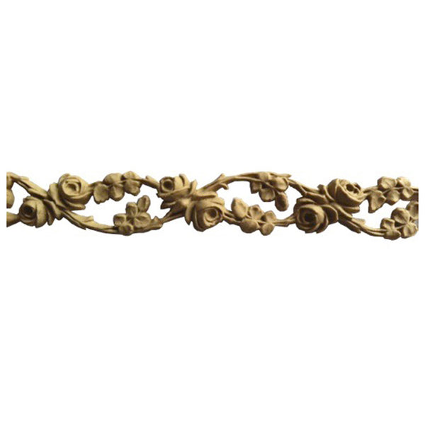 3/8"(H) x 1/4"(Relief) - Stainable Linear Moulding - Running Vine & Rose Design - [Compo Material]-Brockwell Incorporated 