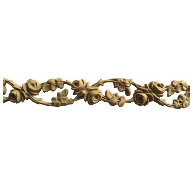 1-1/2"(H) x 3/8"(Relief) - Stainable Linear Moulding - Running Vine & Rose Design - [Compo Material]-Brockwell Incorporated 