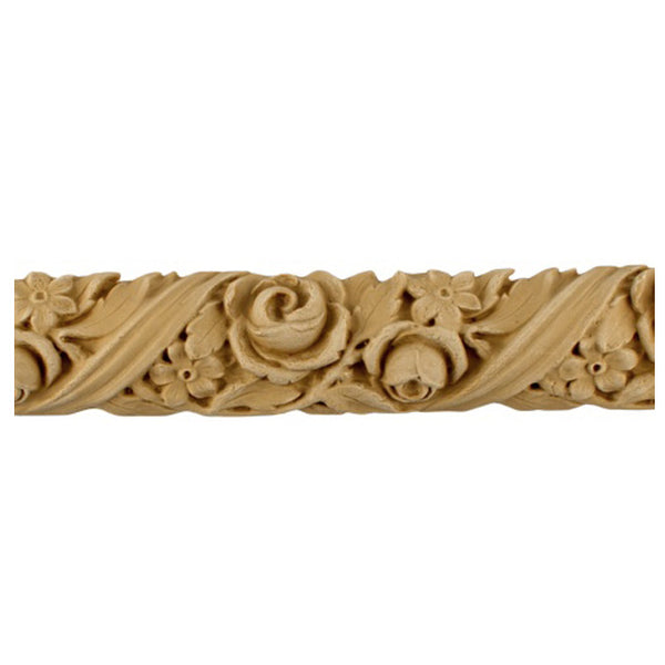 1-3/4"(H) x 5/8"(Relief) - French Renaissance Rose Floral Interior Linear Molding Design - [Compo Material]-Brockwell Incorporated 