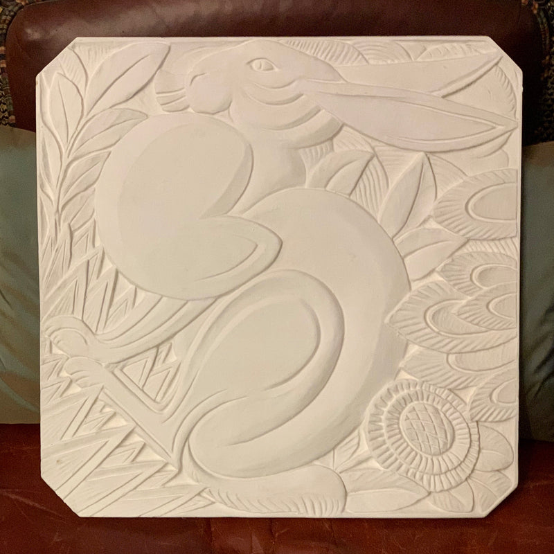 18" (W) x 18" (H) x 1/2" (Relief) - Diagonal: 23-1/2" - Art Deco Hare Wall Plaque - [Plaster Material]