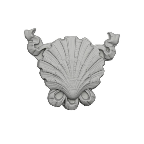 Easy to Install - 4-1/4" (W) x 4-1/4" (H) x 1/2" (Relief) - Colonial Shell Cartouche Applique - [Plaster Material] from Brockwell Incorporated