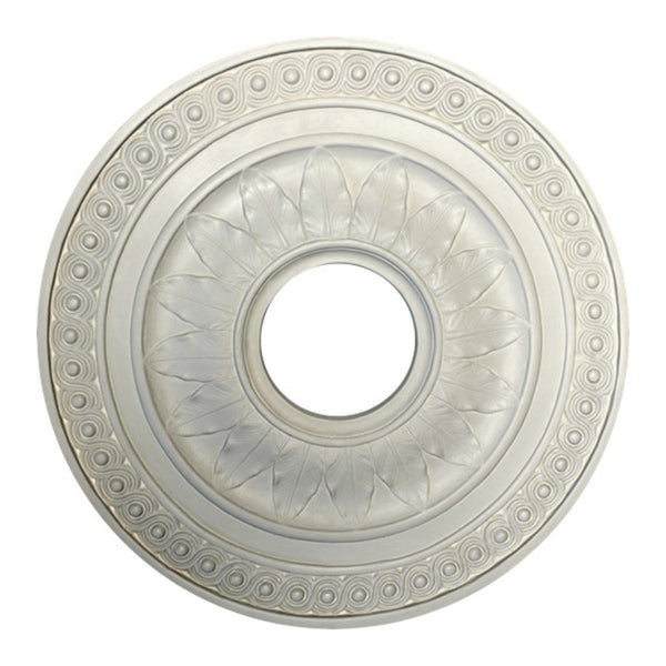 16-1/2" (Diam.) x 5/8" (Relief) - Hole: 4-1/4" - Floral & Bead Medallion - [Plaster Material] - Brockwell Incorporated 