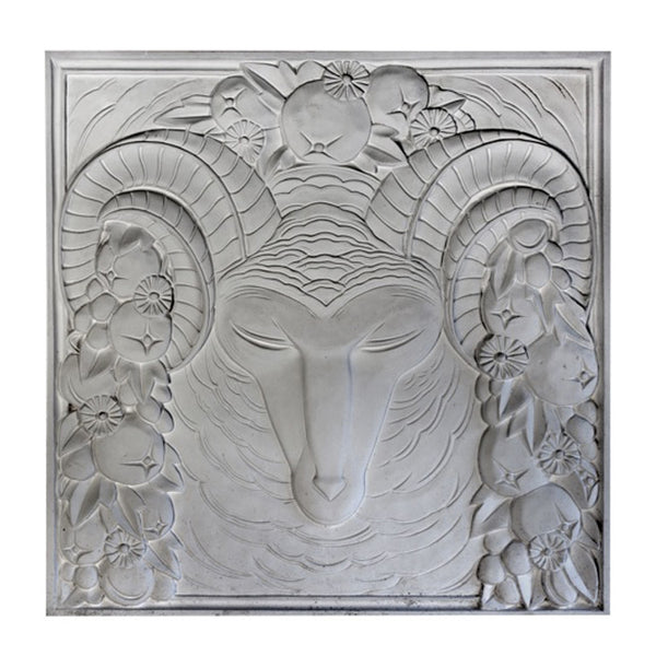 24" (W) x 24" (H) x 1" (Relief) - Art Deco Ram's Head Wall Panel - [Plaster Material] - Brockwell Incorporated 