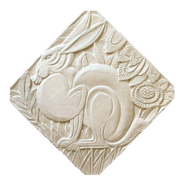 18" (W) x 18" (H) x 1/2" (Relief) - Diagonal: 23-1/2" - Art Deco Hare Wall Plaque - [Plaster Material] - Brockwell Incorporated 