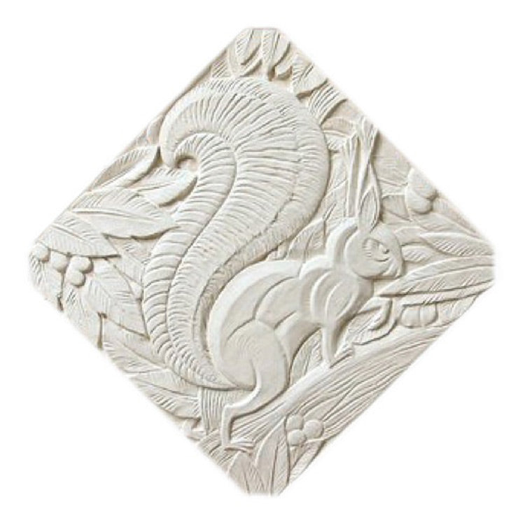 18" (W) x 18" (H) x 1/2" (Relief) - Diagonal: 23-1/2" - Art Deco Squirrel Wall Plaque - [Plaster Material] - Brockwell Incorporated 