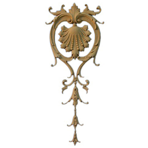 Decorative 6-3/4"(W) x 16"(H) x 1/2"(Relief) - French Renaissance Shell Drop Applique - [Compo Material] - Brockwell Incorporated