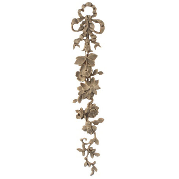 Decorative 2-3/8"(W) x 12-7/8"(H) x 9/16"(Relief) - Louis XVI Floral Drop Accent - [Compo Material] - Brockwell Incorporated