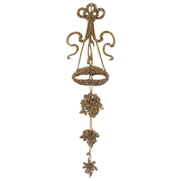 Decorative 7"(W) x 29"(H) x 1/2"(Relief) - Louis XVI Ornate Vertical Drop Applique - [Compo Material] - Brockwell Incorporated
