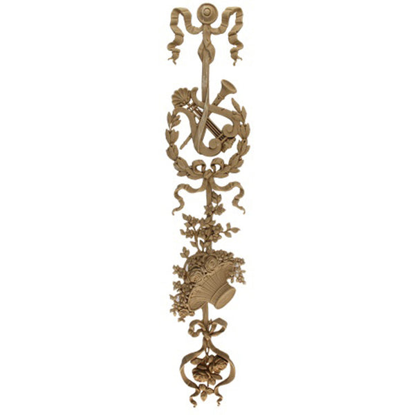 Decorative 4-5/8"(W) x 21-1/2"(H) x 3/8"(Relief) - Louis XVI Floral Vertical Drop Applique - [Compo Material] - Brockwell Incorporated