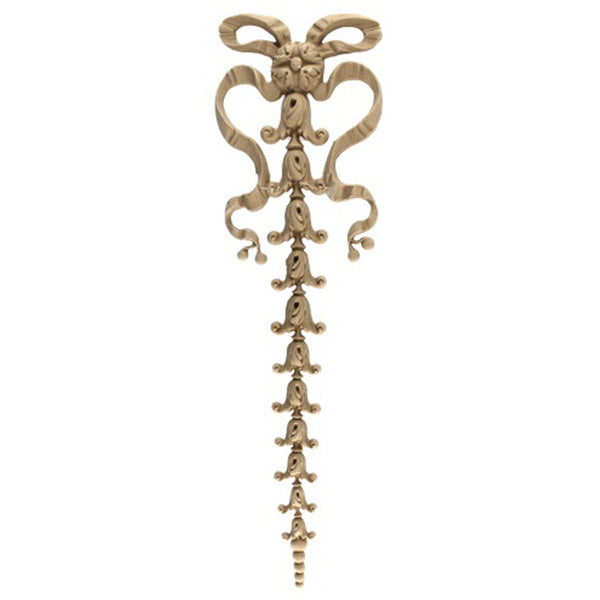 Decorative 3-1/2"(W) x 13-1/2"(H) x 9/16"(Relief) - Empire Vertical Bell Flower Drop Applique - [Compo Material] - Brockwell Incorporated