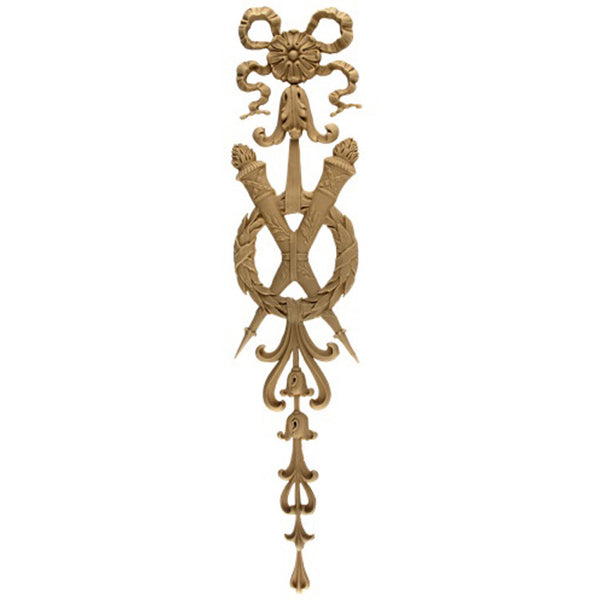 Decorative 4"(W) x 18-1/2"(H) x 3/8"(Relief) - Empire Wreath & Torch Drop Accent - [Compo Material] - Brockwell Incorporated