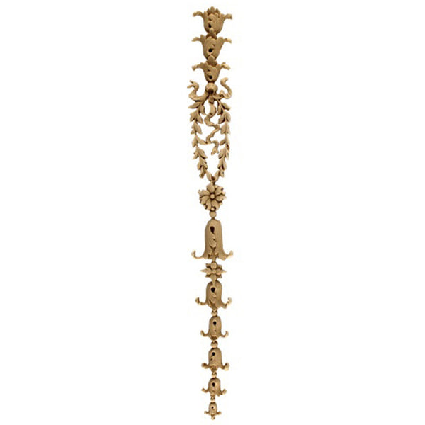 Decorative 1-7/8"(W) x 17-1/4"(H) x 3/8"(Relief) - Empire Bell Flower Drop Applique - [Compo Material] - Brockwell Incorporated
