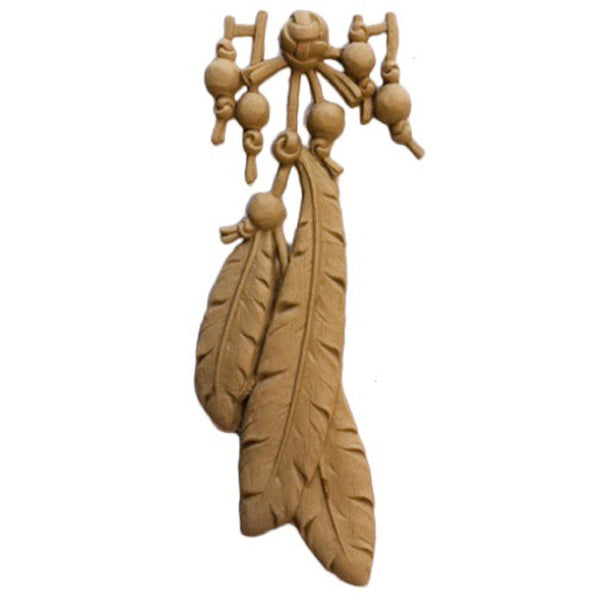 Decorative 1-3/4"(W) x 5-1/8"(H) x 1/4"(Relief) - Indian Feathers Vertical Drop Applique - [Compo Material] - Brockwell Incorporated