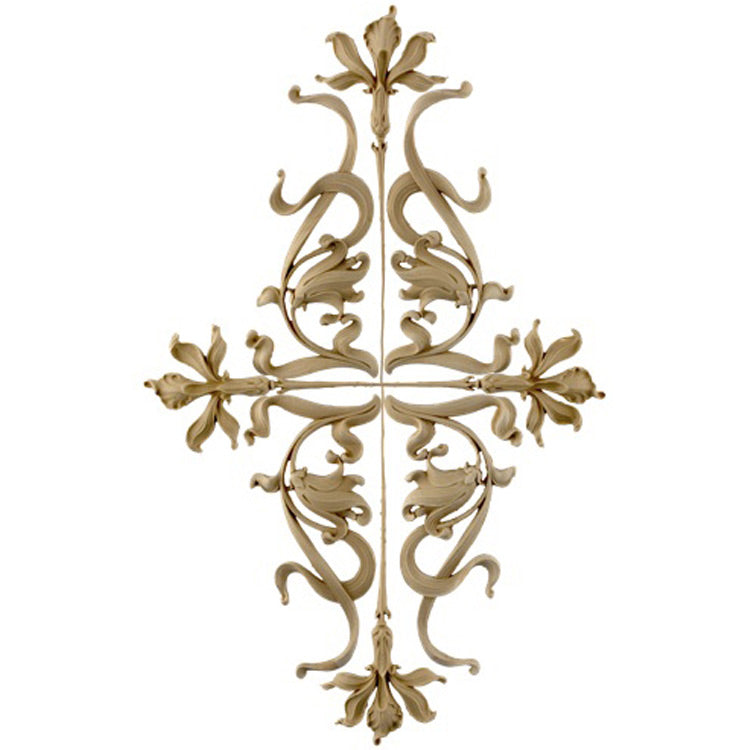 Decorative 14"(W) x 22-3/4"(H) x 3/8"(Relief) - Art Nouveau Flower Drop Applique - [Compo Material] - Brockwell Incorporated