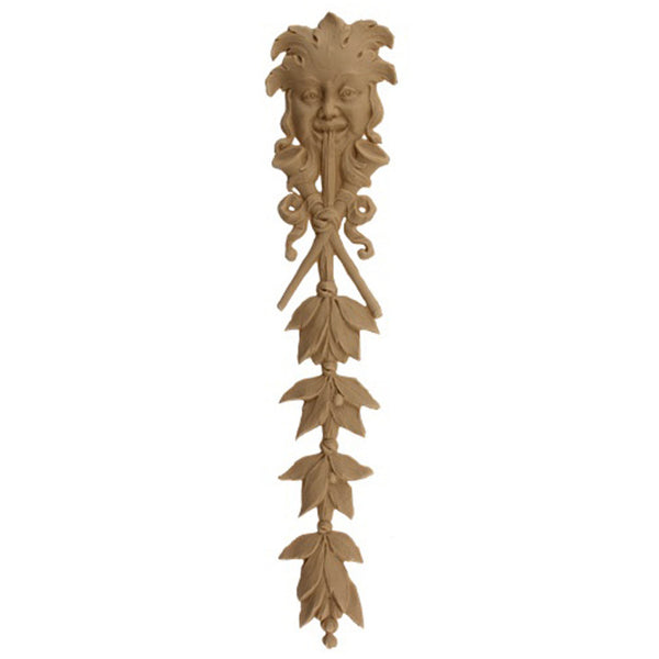 Decorative 3"(W) x 14-3/4"(H) - Face & Leaves Vertical Drop Applique - [Compo Material] - Brockwell Incorporated