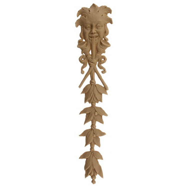 Decorative 3"(W) x 14-3/4"(H) - Face & Leaves Vertical Drop Applique - [Compo Material] - Brockwell Incorporated