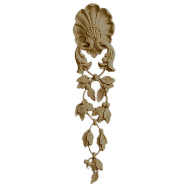 Decorative 2"(W) x 8-3/8"(H) x 1/4"(Relief) - French Shell & Drop Accent - [Compo Material] - Brockwell Incorporated