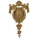 Decorative 7-1/4"(W) x 13-1/2"(H) x 1/2"(Relief) - Shell & Flower Drop Applique - [Compo Material] - Brockwell Incorporated