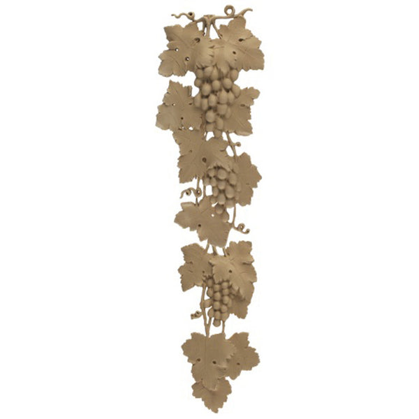 Decorative 7-1/2"(W) x 27"(H) x 5/8"(Relief) - French Grape & Leaf Drop Applique - [Compo Material] - Brockwell Incorporated