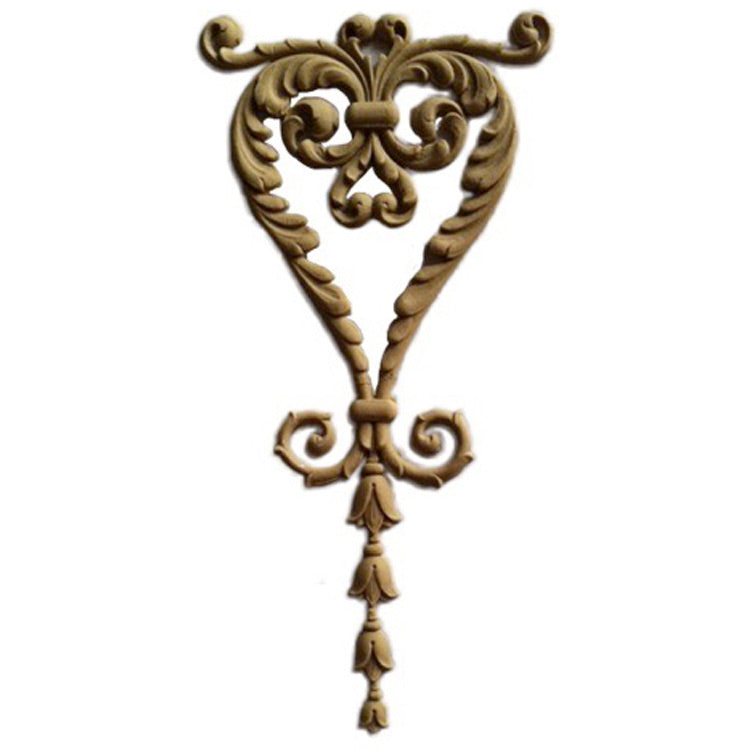 Decorative 4-3/4"(W) x 9-1/4"(H) x 3/16"(Relief) - Renaissance Scroll Drop Applique - [Compo Material] - Brockwell Incorporated