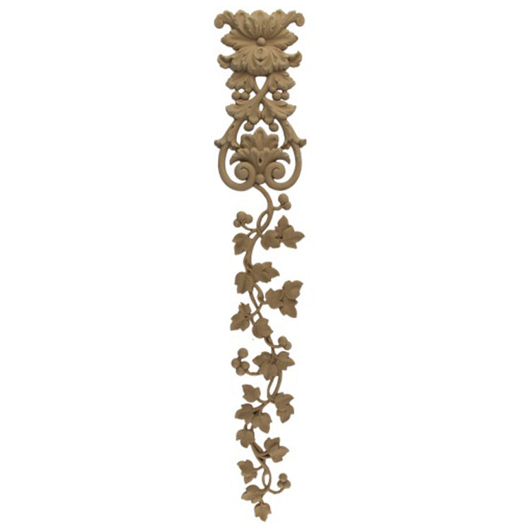Decorative 3-3/4"(W) x 21"(H) x 3/8"(Relief) - Vine & Berry Vertical Drop Applique - [Compo Material] - Brockwell Incorporated