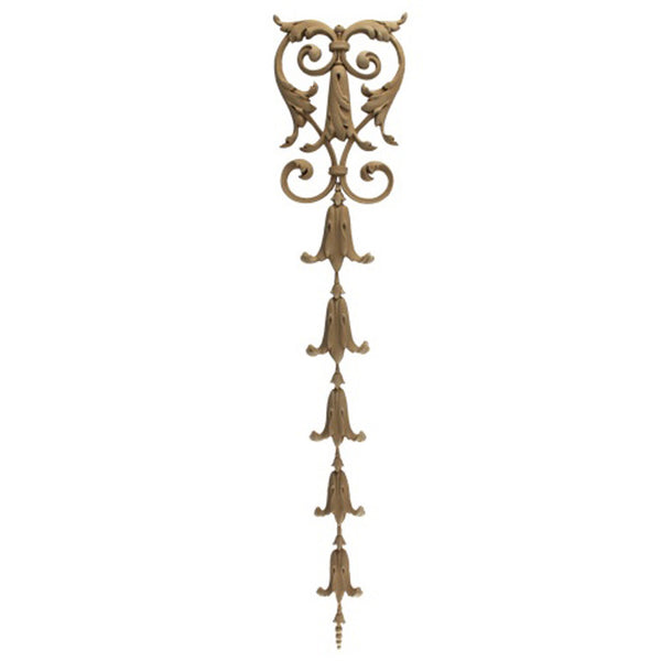 Decorative 4-1/4"(W) x 20"(H) x 1/4"(Relief) - Bell Flower Vertical Drop Applique - [Compo Material] - Brockwell Incorporated