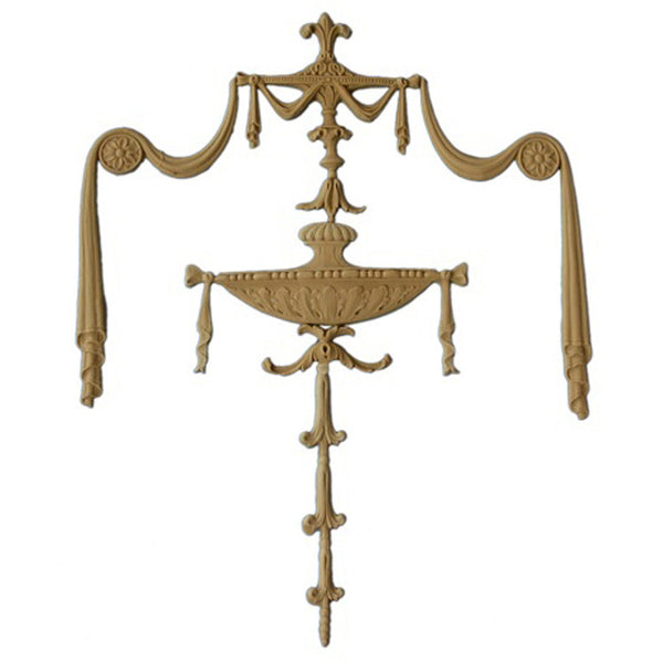 Decorative 9-1/4"(W) x 13-1/4"(H) - Swag & Urn Vertical Drop Applique - [Compo Material] - Brockwell Incorporated