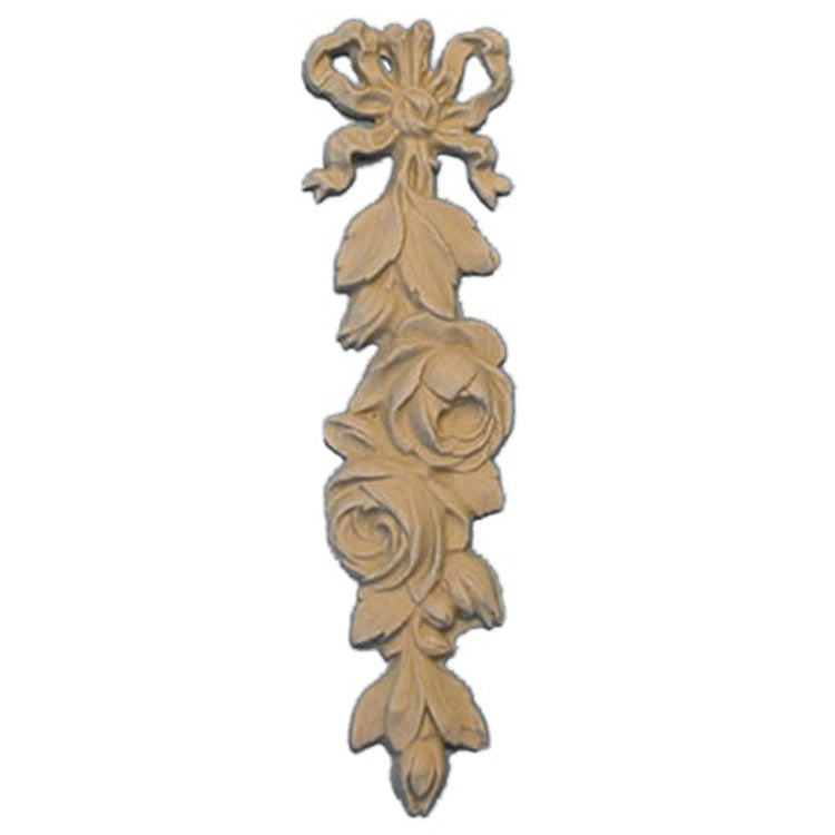 Decorative 1-1/4"(W) x 4-3/4"(H) - Rose Vertical Drop Applique for Woodwork - [Compo Material] - Brockwell Incorporated