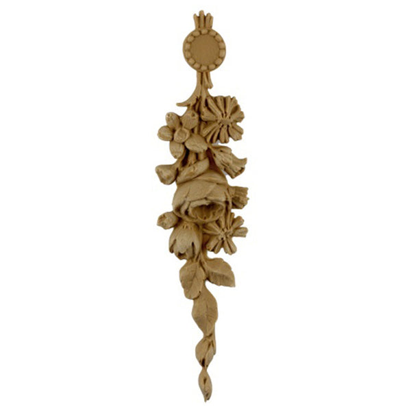 Decorative 2"(W) x 7-1/2"(H) - Rose Bunch Vertical Drop Applique - [Compo Material] - Brockwell Incorporated
