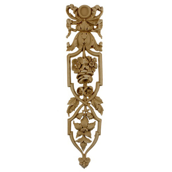 Decorative 2-3/4"(W) x 11-1/2"(H) - Ornate Floral Vertical Drop Applique - [Compo Material] - Brockwell Incorporated