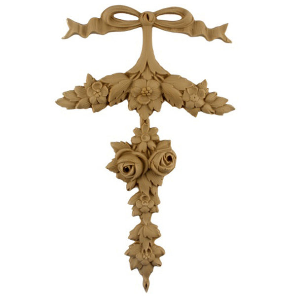 Decorative 7"(W) x 11-1/2"(H) - Rose & Floral Vertical Drop Applique - [Compo Material] - Brockwell Incorporated
