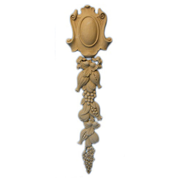 Decorative 2-3/4"(W) x 10"(H) - Shield & Fruit Vertical Drop Applique - [Compo Material] - Brockwell Incorporated