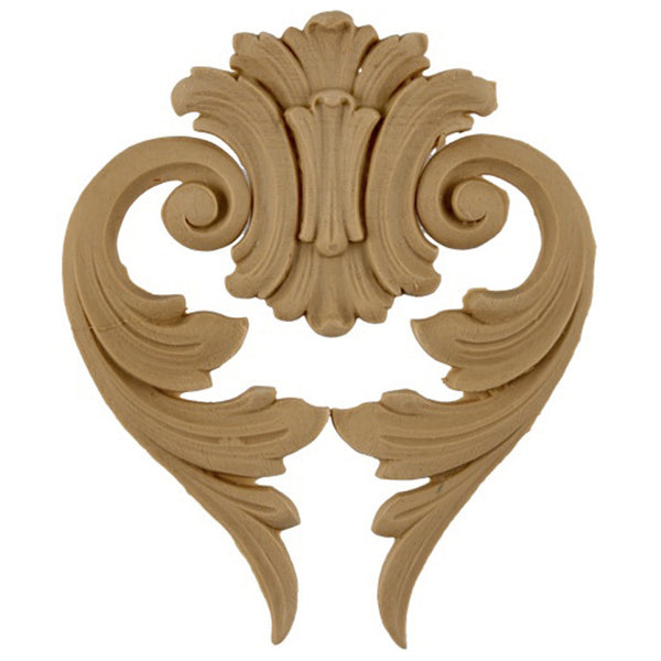 Decorative 4"(W) x 5"(H) - Leaf Scroll Vertical Drop Applique - [Compo Material] - Brockwell Incorporated