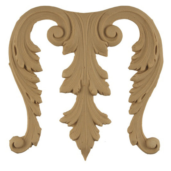 Decorative 5-1/2"(W) x 5-1/2"(H) - Acanthus Leaf Vertical Drop Applique - [Compo Material] - Brockwell Incorporated