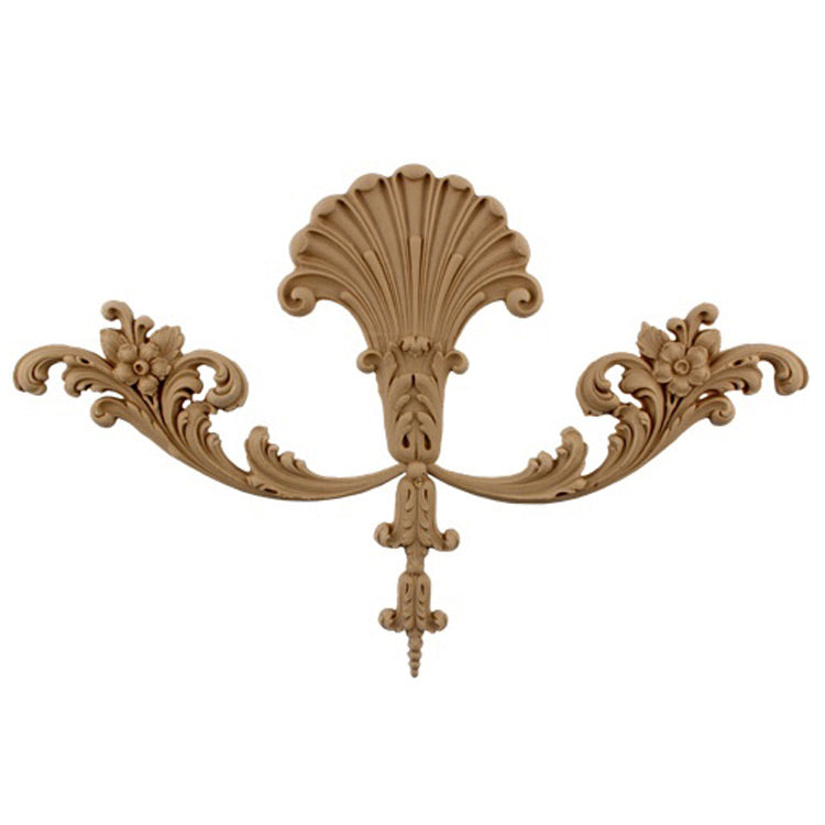 Decorative 14-1/2"(W) x 10"(H) - Shell & Flower Vertical Drop Applique - [Compo Material] - Brockwell Incorporated