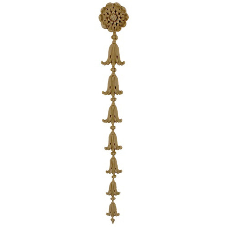 Decorative 1-1/4"(W) x 10-1/4"(H) - Rosette w/ Bell Flower Vertical Drop Applique - [Compo Material] - Brockwell Incorporated