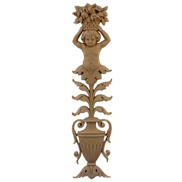 Decorative 3-3/8"(W) x 14-3/8"(H) - Cherub Vertical Drop Applique - [Compo Material] - Brockwell Incorporated