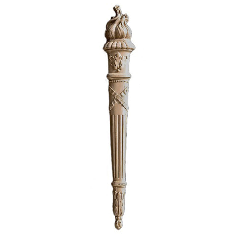 Decorative 3"(W) x 20"(H) x 1"(Relief) - Louis XVI Torch Vertical Drop Applique - [Compo Material] - Brockwell Incorporated