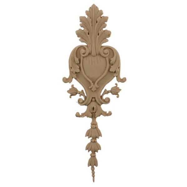 Decorative 4-1/8"(W) x 11"(H) - Acanthus & Shield Vertical Drop Applique - [Compo Material] - Brockwell Incorporated