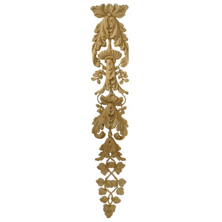 Decorative 6-1/2"(W) x 32-3/4"(H) x 1/2"(Relief) - Interior Louis XVI Floral Drop Applique - [Compo Material] - Brockwell Incorporated