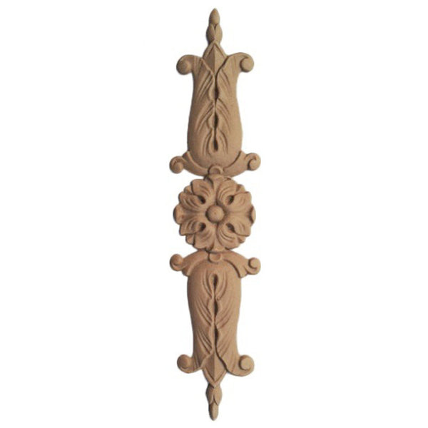 Decorative 1-3/4"(W) x 27-1/4"(H) - Rosette w/ Floral Detail Vertical Drop Applique - [Compo Material] - Brockwell Incorporated